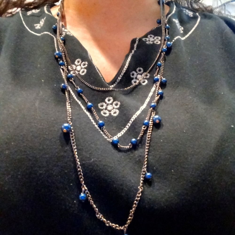 blue bead necklace and earring set